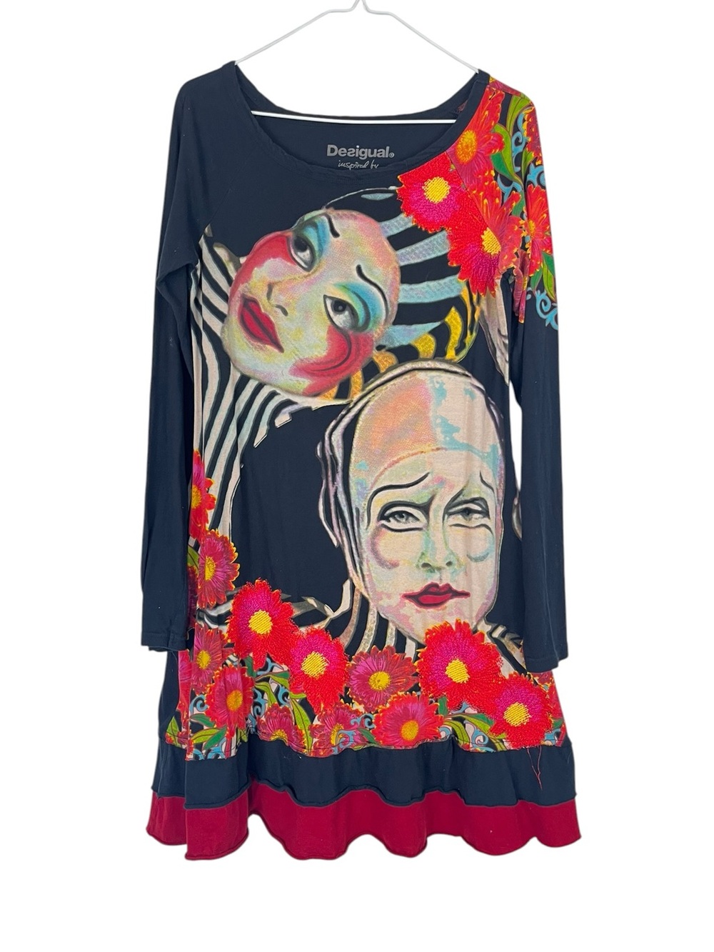 Desigual x Cirque du Soleil Floral Face Print Long Sleeve Art to Wear Dress SZ L